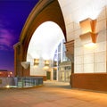 Modern public building architecture at night. Tacoma history museum.