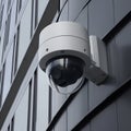 Modern public CCTV camera on wall with blur