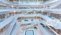 Modern Public City Library - STUTTGART, GERMANY - White interior with many white staircases. Beautiful mordern architecture Royalty Free Stock Photo