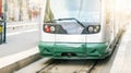 Modern public tram seen from the front