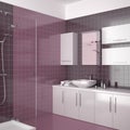 Modern purple bathroom with white furniture