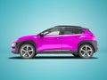 Modern purple car crossover side view 3d render on blue background with shadow Royalty Free Stock Photo