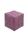 modern purple cubic padded stool upholstered with fabric on white background