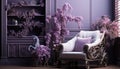 Modern purple decor flower vase, elegant sofa, luxury home interior generated by AI Royalty Free Stock Photo
