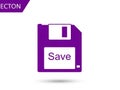 A modern purple floppy disk icon symbolizing the action of saving digital files or documents Royalty Free Stock Photo