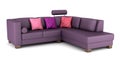 Modern purple leather couch with pillows isolated