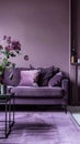 A modern purple living room with lush textures and a peaceful, homely vibe.