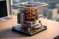 modern quantum computer in a glass case. Neural network AI generated Royalty Free Stock Photo