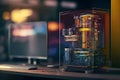 modern quantum computer in a glass case. Neural network AI generated Royalty Free Stock Photo