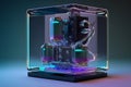 modern quantum computer in a glass case. Neural network AI generated Royalty Free Stock Photo