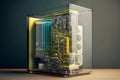 modern quantum computer in a glass case. Neural network AI generated Royalty Free Stock Photo