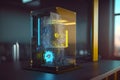 modern quantum computer in a glass case. Neural network AI generated Royalty Free Stock Photo