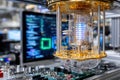 Modern quantum computer with intricate design showcased in a high-tech research facility Royalty Free Stock Photo