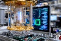 Modern quantum computer with intricate design showcased in a high-tech research facility Royalty Free Stock Photo