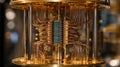 modern quantum computer processor core in golden cryostat Royalty Free Stock Photo