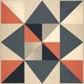 Vintage Graphic Design Quilt Block With Gray, Orange, And Blue Triangles Royalty Free Stock Photo
