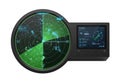 Modern radar display unit showing navigation data and map with digital screen Royalty Free Stock Photo