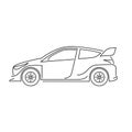 Modern rally car vector illustration. Powerful sports car line art