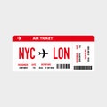 Modern and realistic airline ticket design with flight time and passenger name. vector illustration Royalty Free Stock Photo