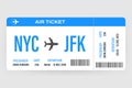 Modern and realistic airline ticket design with flight time and passenger name. vector illustration. Royalty Free Stock Photo