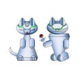 Modern realistic cat robots. Vector. Arrangement Valentine s day. Cybernetic nano assistants. Futuristic innovations integrated in