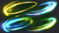 Modern realistic illustration of yellow, green, and blue circles and waves, abstract speed motion swirl, magic power Royalty Free Stock Photo