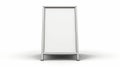 This is a modern realistic mockup of a white sandwich board with metal frame, an outdoor banner for menus Royalty Free Stock Photo