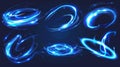 A modern realistic set of neon light lines and swirls. Abstract energy flare trails at night. Magic blue flashes, bright Royalty Free Stock Photo