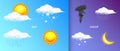 Modern Realistic weather icons set. Meteorology symbols on transparent background. Color Vector illustration for mobile Royalty Free Stock Photo