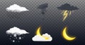 Modern Realistic weather icons set. Meteorology symbols on transparent background. Color Vector illustration for mobile Royalty Free Stock Photo