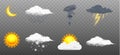 Modern Realistic weather icons set. Meteorology symbols on transparent background. Color Vector illustration for mobile Royalty Free Stock Photo