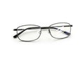 Modern rectangular eyeglasses with thin metal frames isolated on white background Royalty Free Stock Photo