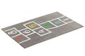 Modern rectangular gray rug with a hopscotch pattern. 3d render