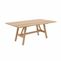 A Modern Wooden Outdoor Dining Table with a Slatted Top and Angled Legs on a White Background Keywords: table, outdoor table, Royalty Free Stock Photo
