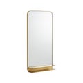 Modern Rectangular Wall Mirror with Gold Metal Frame and Shelf image photo Royalty Free Stock Photo
