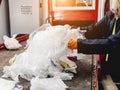 At modern recycling plant. Separate garbage collection. Workers sorting trash Royalty Free Stock Photo