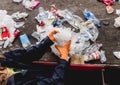 At modern recycling plant. Separate garbage collection. Workers sorting trash Royalty Free Stock Photo