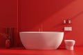 Modern red bathroom interior with white fixtures and vibrant wall decor Royalty Free Stock Photo