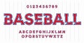 Modern Red and Blue Navy Outlined Font for College and University Team Apparel and Logos. Ideal Typeface for Baseball