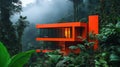 Modern red cabin in lush rainforest Royalty Free Stock Photo