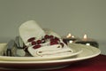 Modern red candlelit table place setting, close up Royalty Free Stock Photo