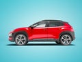 Modern red car crossover side view 3d render on blue background Royalty Free Stock Photo