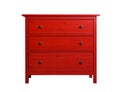 Modern red chest of drawers on white. Furniture for wardrobe room Royalty Free Stock Photo