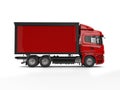 Modern red heavy transport trucks with red trailer