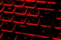 Modern red iluminated backlit keyboard. Cyber Attack, hacking and Internet security concept. Royalty Free Stock Photo