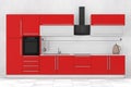 Modern Red Kitchen Furniture with Kitchenware. 3d Rendering Royalty Free Stock Photo