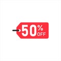 Modern red 50 percent discount sign on white background Royalty Free Stock Photo