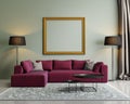 Modern red sofa in a green luxury interior Royalty Free Stock Photo