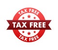 Modern red tax free sign on white background. Vector stock illustration. Royalty Free Stock Photo