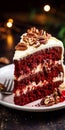 A red velvet cake with a blur background